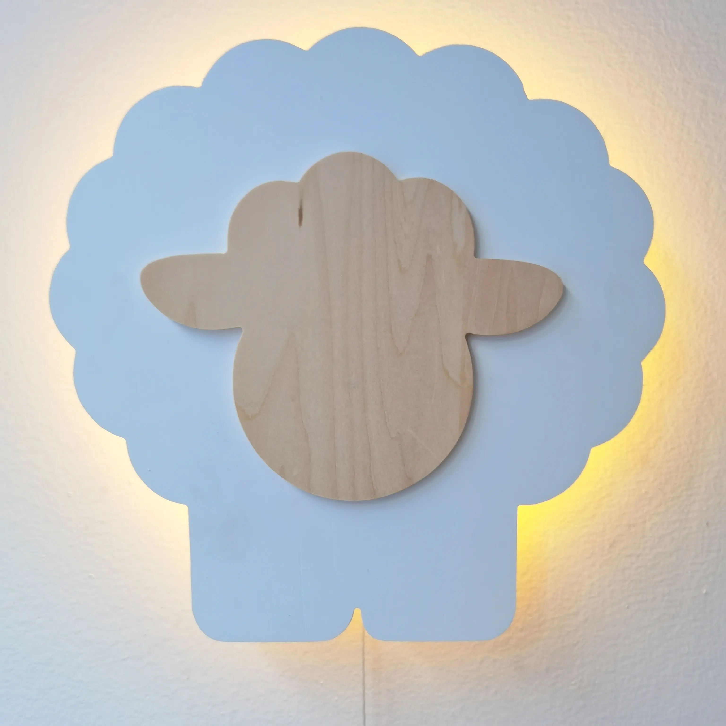 Dekorasi dinding domba dengan kabel tarik lampu, barang dekorasi dinding kamar anak keselamatan dioperasikan baterai AA untuk bayi anak-anak