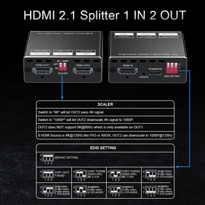 <strong>HDMI</strong> Splitter 1x2 4K 120Hz HDR 60Hz VRR G/Sync CEC EDID <strong>Switch</strong> 40G/bps Arc Audio 1 in <strong>4</strong> 8 <strong>2</strong> Out 8K <strong>2</strong>.1 <strong>hdmi</strong> Splitter for PC PS5