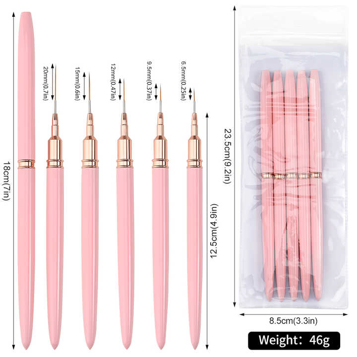 5 pièces 7/9/11/15/25mm Liner brosse ensemble poignée Nail Art stylo brosse dessin lignes rayure peinture fleur stylo Nail Art manucure outils