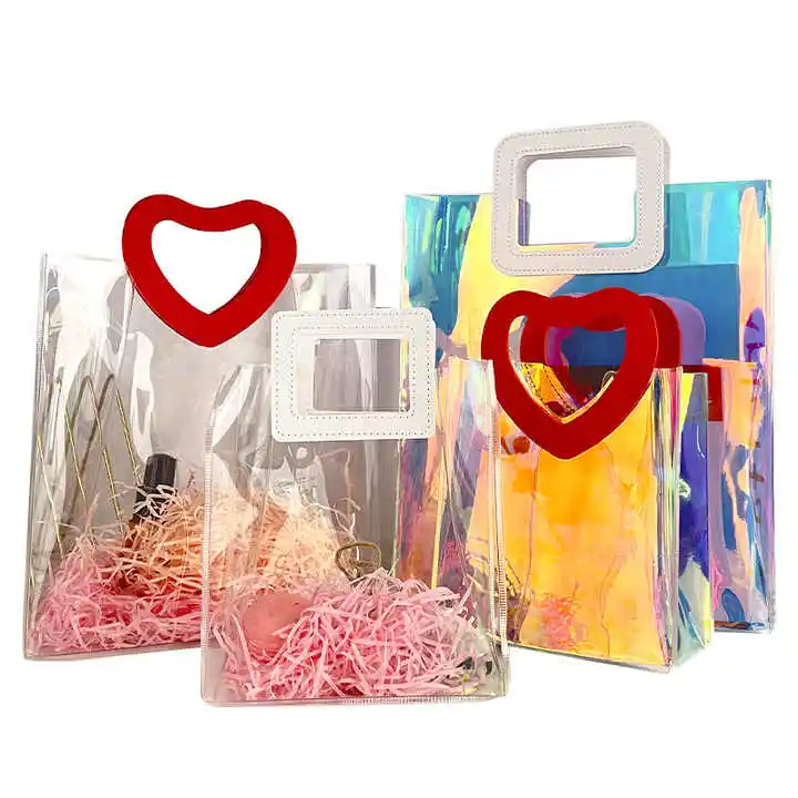 Vente en gros de sacs fourre-tout imperméables avec logo imprimé personnalisé sac cadeau transparent nouveauté holographique laser sacs de plage transparents pour femmes