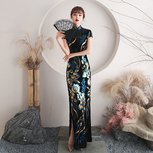 Spring and Summer New Retro Style High Slit Long Cheongsam Stand-up Collar Short-sleeved Temperament Improved Cheongsam - Product Image 6