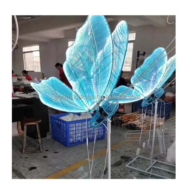 baby blue metal electric butterflies backdrop stand wings moving walkway led lead light stand for wedding event decorations