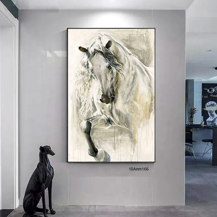 Pinturas al óleo hechas a mano de caballo grande, pintura abstracta de animales, lienzo, arte de pared, decoración del hogar