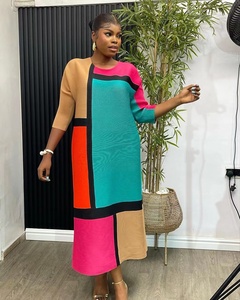 2023 mùa xuân xếp li ăn mặc dài màu chặn cục Nigeria thời trang ăn mặc của phụ nữ - Product Image 5