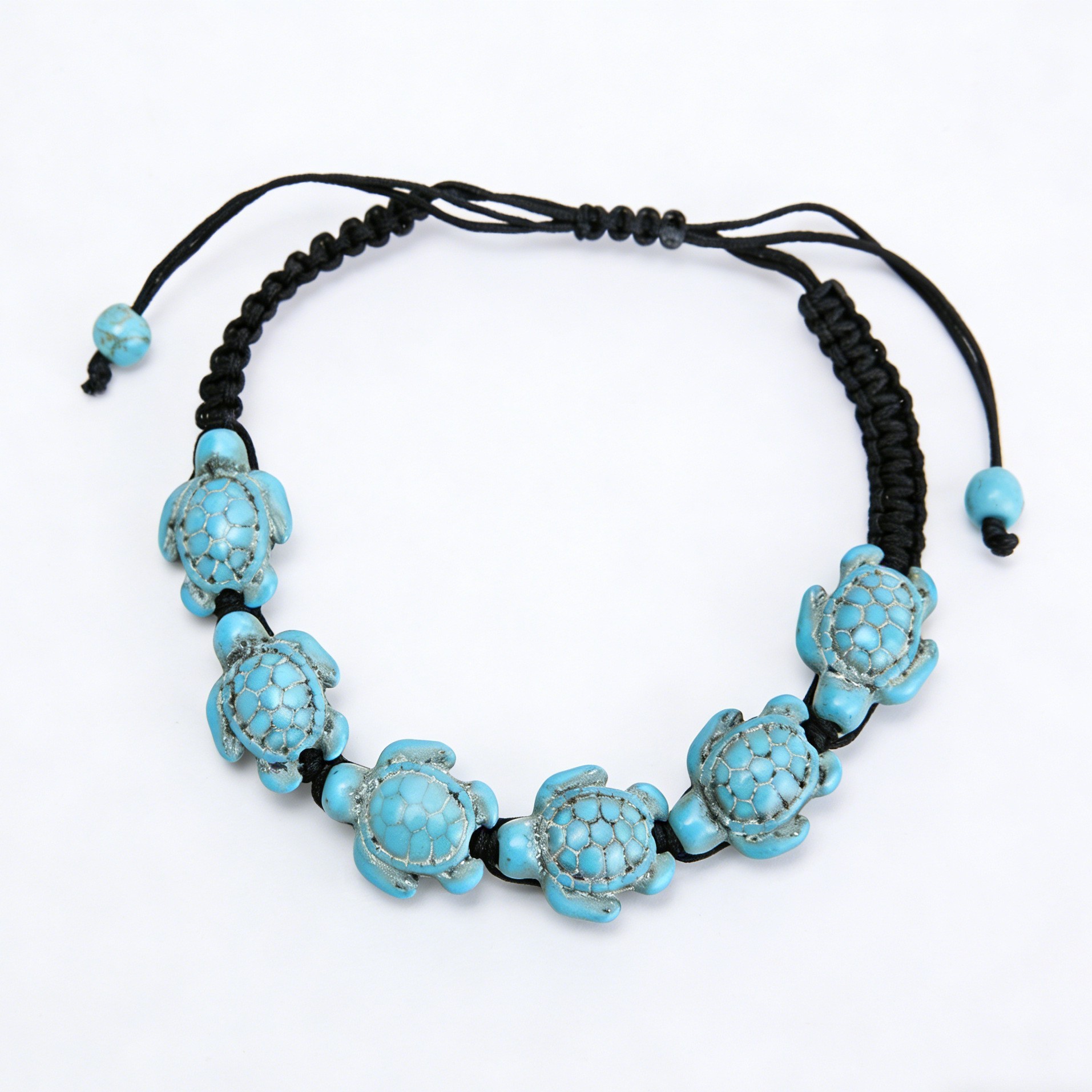 Green turquoise turtle black rope woven bracelet