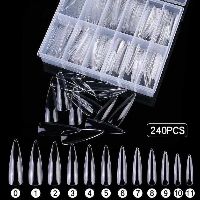 240pcs Box Full Cover XXL Stiletto Clear