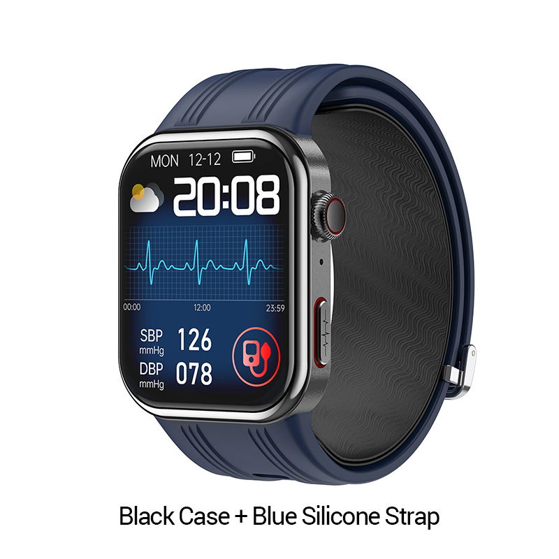 Boîtier noir + bracelet en silicone bleu