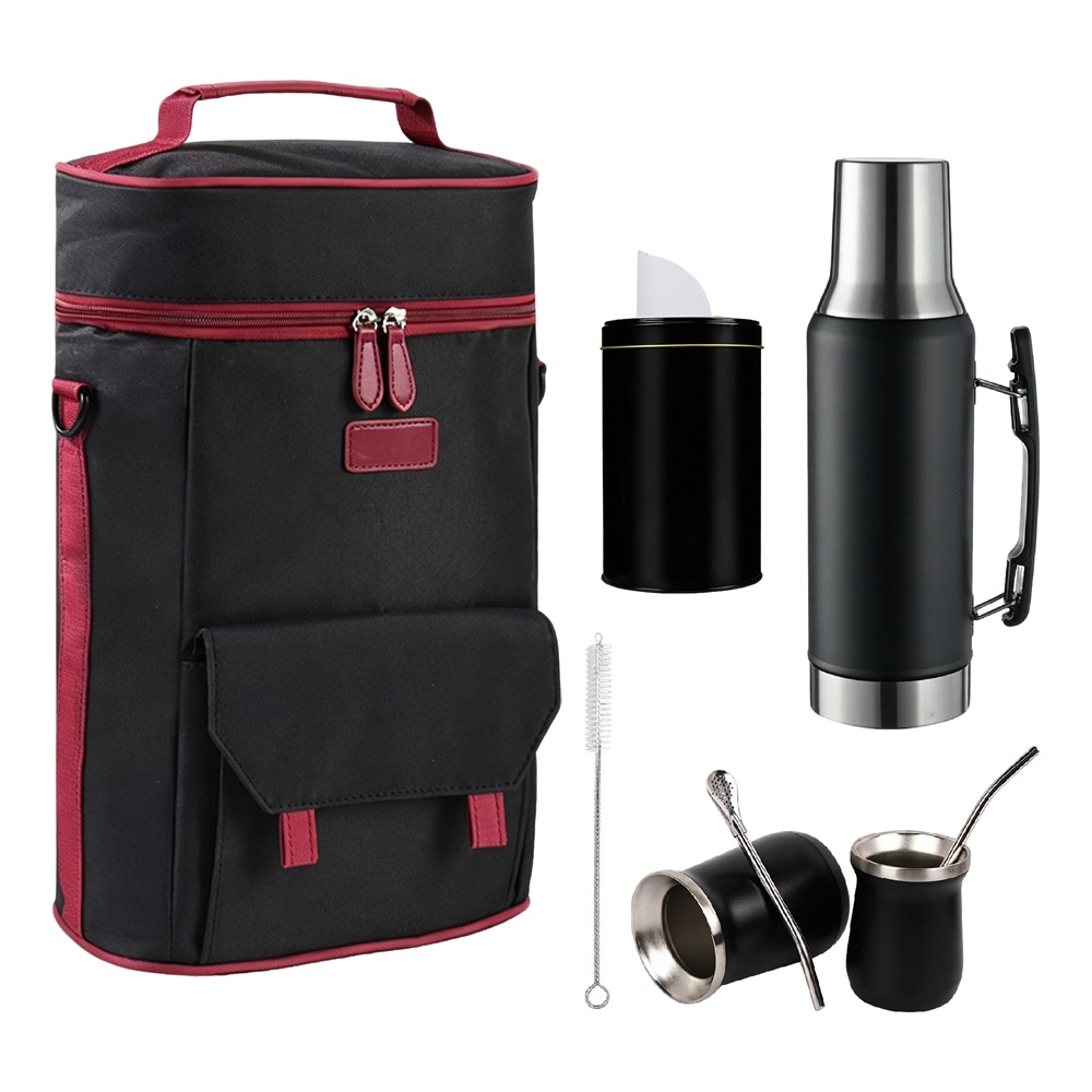 Kit Thermos Yerba Mate Noir Mat avec Logo Personnalisé et Sac