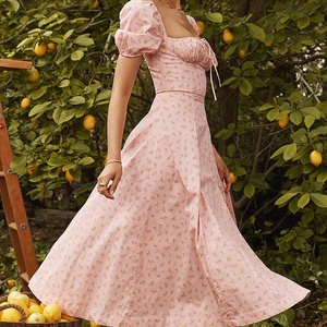 Weimeixin — robe Midi professionnelle mi-longue pour femmes, couleur rose florale, manches bouffantes, fendue sur le côté, camping bell - Product Image 4