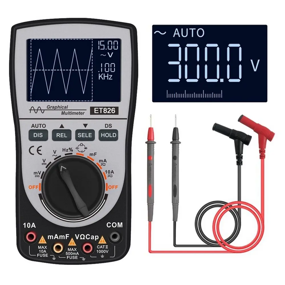 Multímetro Digital ET826 2 en 1, medidor de almacenamiento Digital con barra analógica, gráfica HD, osciloscopio automático, multímetro de forma de onda