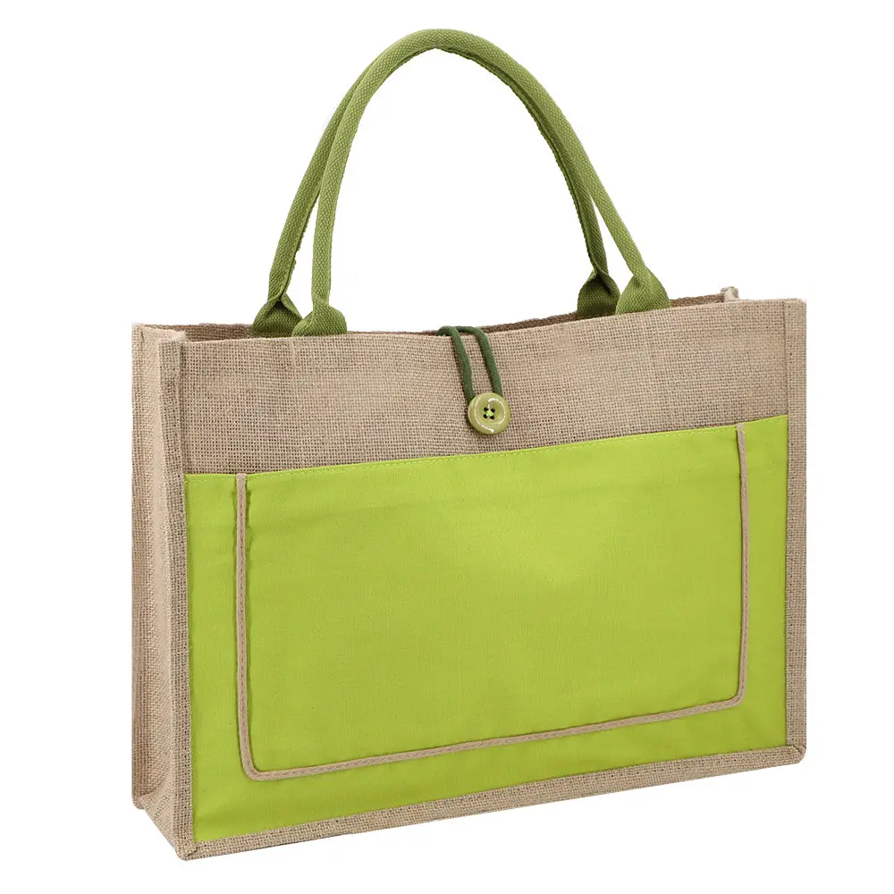 Customized Natural Burlap Eco Friendly Shopping Bags with Printed Jute Reusable Tote Bag with Cotton Webbing Handle