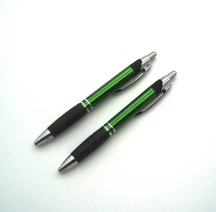 Metal pen with grip custom laser engraving logo different green color ballpoint pen with soft rubber grip