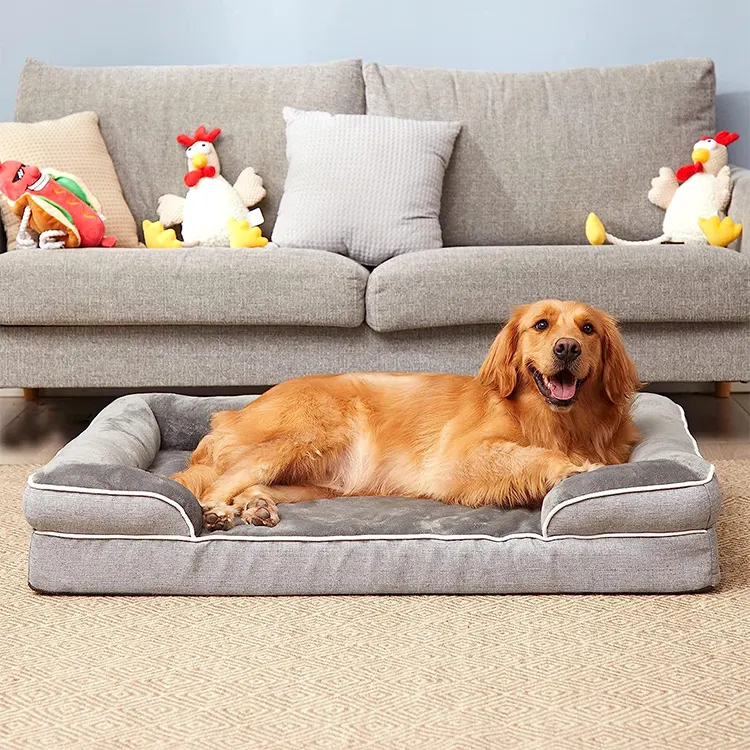 Grand lit pour chien résistant à l'eau avec côtés fond antidérapant orthopédique imperméable et grand lit en mousse pour chien