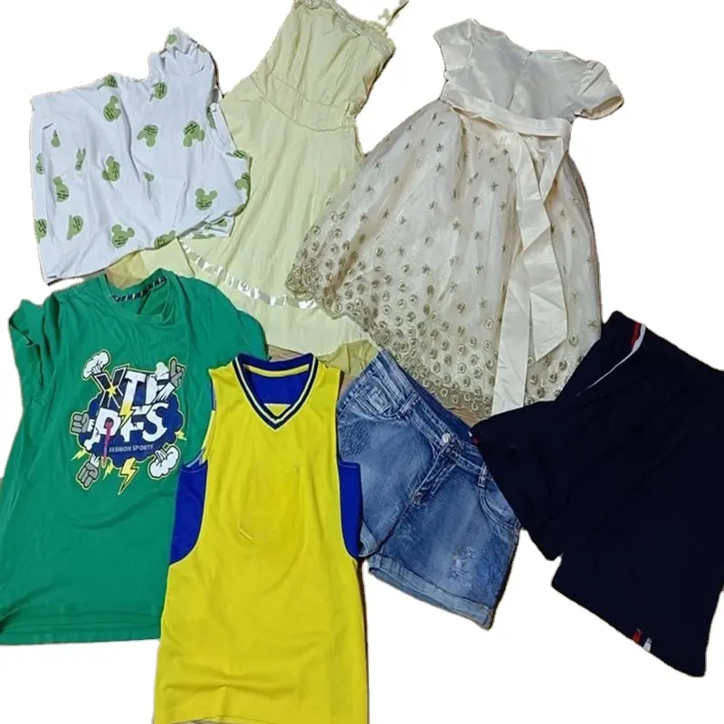 Vêtements d'été d'occasion pour enfants en ballots stock d'usine vêtements en coton d'occasion pour enfants