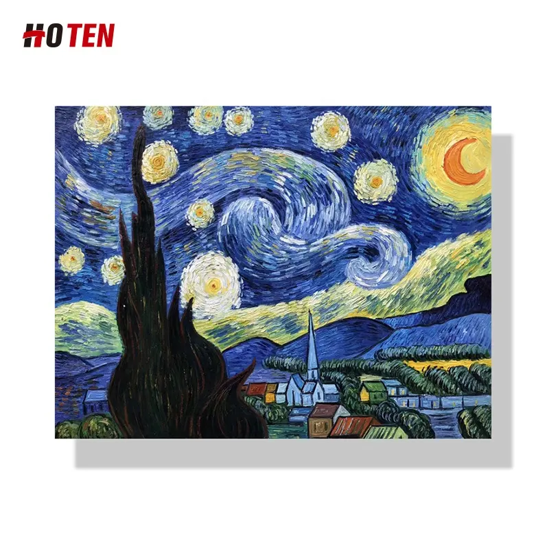 Pinturas de lona pintadas à mão, pinturas famosas da paisagem do vincent van gogh a noite estrelada reproduções da china