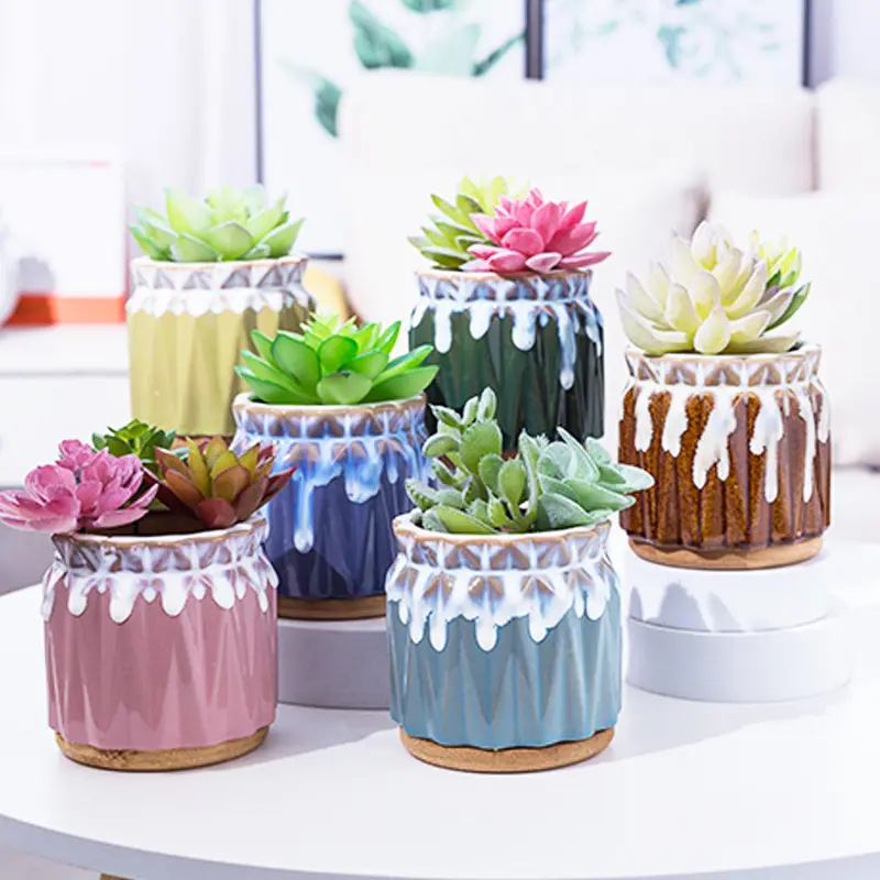 Креативный керамический мясистый цветочный горшок, корейский потоковый глазурь для интерьера, настольный маленький горшок с зеленым растением, цветной свежий цветочный горшок, оптовая продажа