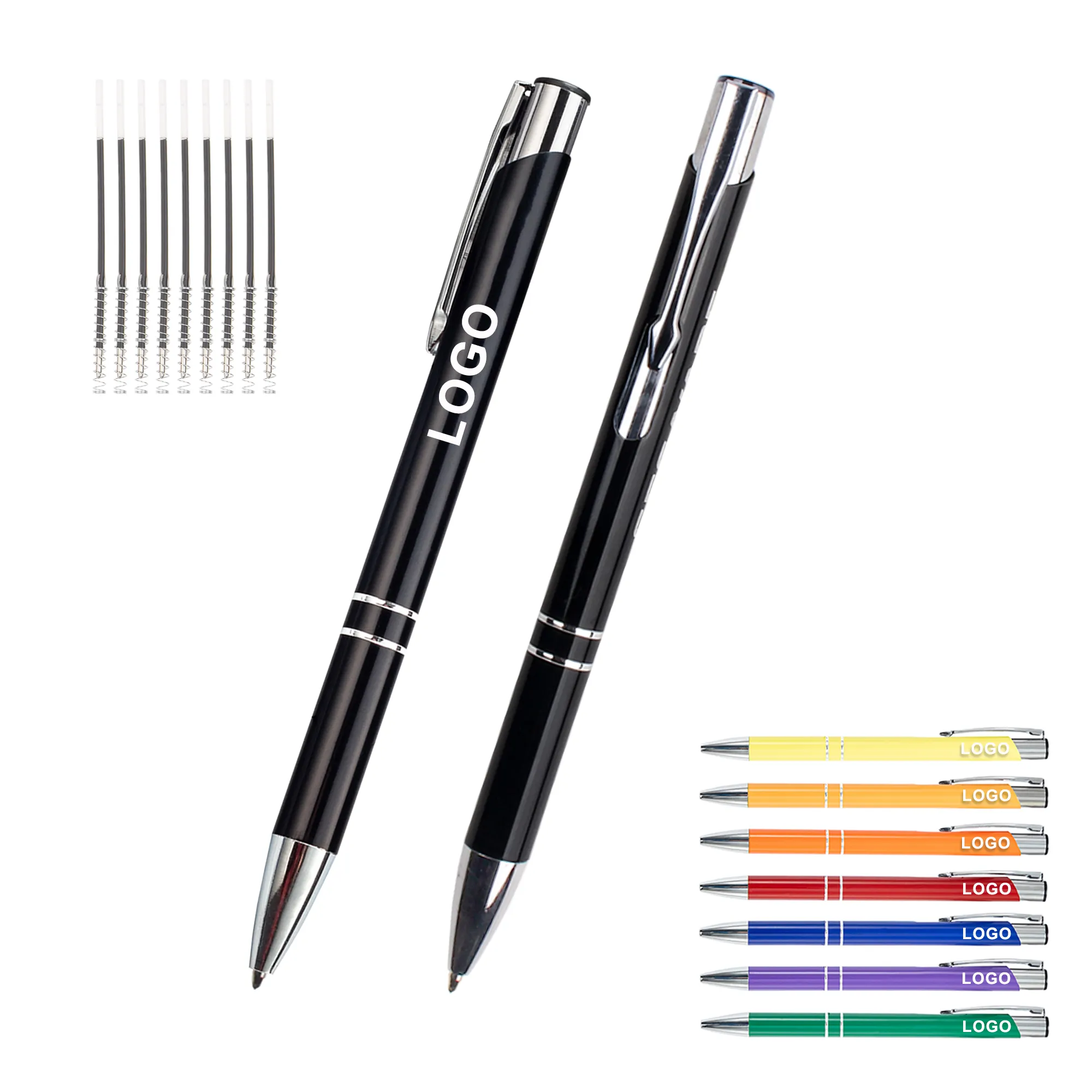 High Quality Business Personalized Black Gift Engraving Promotion Click Metal Custom Ballpoint Pen with Laser LOGO