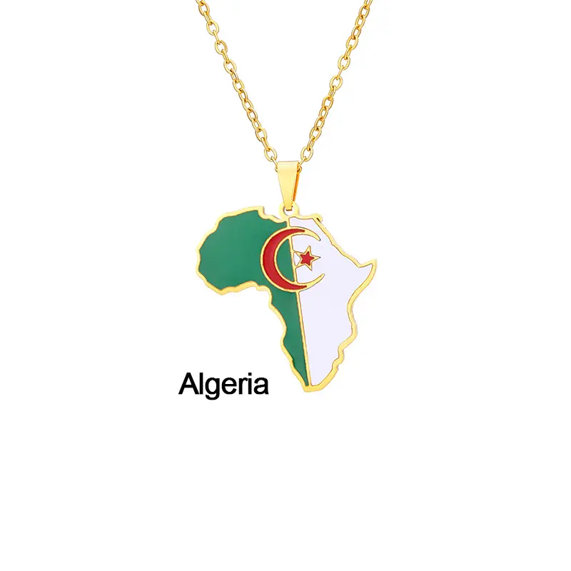 Venta caliente País Mapa Joyería Chapado en oro Colgante de acero inoxidable Argelia Mapa Collar