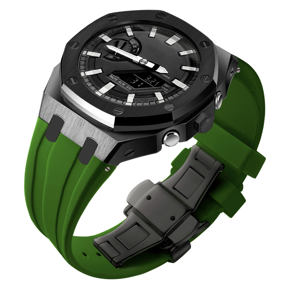Étui noir + bracelet vert