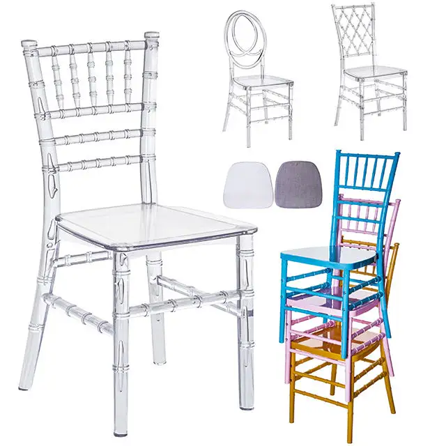 Hot Selling Ghost Chairs Transparent Plastic Resin Chair with Cushion Crystal Chairs for Wedding