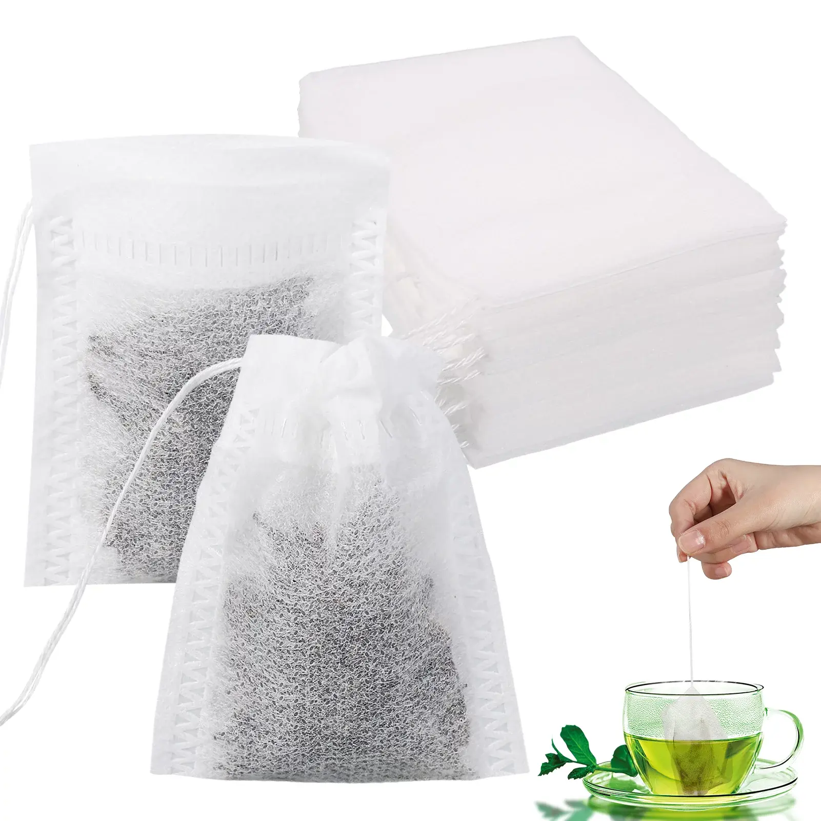 Bolsa de algodón para hierbas desechables, accesorio de fibra de maíz no tejida, PLA personalizado, para hierbas medicinales, filtro de té perfumado vacío, embalaje con cadena de dibujo
