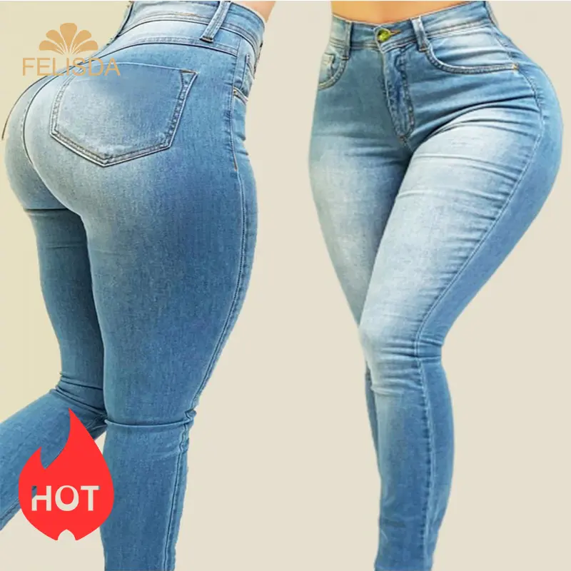 Quần Jean Nữ Quần Denim Dáng Ôm Co Giãn Cạp Cao Màu Trơn Xu Hướng Đường Phố Quần Định Hình Quần Jean Bó Sát Cổ Điển Cho Nữ