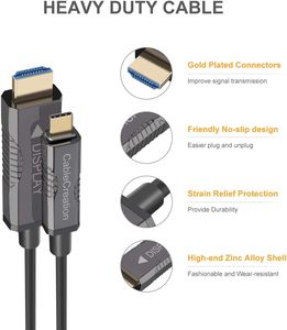 CableCreation 3.1 USB tip C HDMI 32ft/10M Fiber optik kablo 5mm dış 4K bilgisayar ev sineması için ses Video PVC örgü - Product Image 2