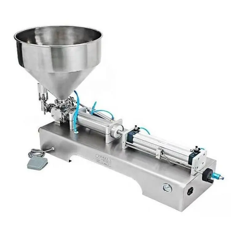 Horizontal pneumatic paste mixing filling machine 2 heads semi automatic liquid filling machine