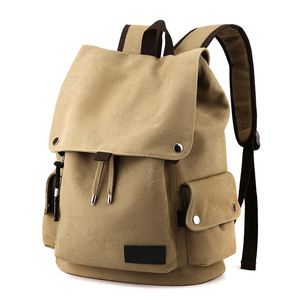 FULIYA Retro College Student Mochila Gran capacidad Logotipo personalizado Lona Mochila con cordón para hombres - Product Image 1