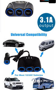 批发手机配件3.1A 12v汽车点烟器分路器插座USB 3合1插头多适配器充电器插座 - Product Image 3