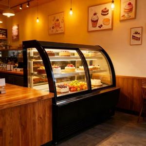 Tủ trưng bày bánh nhiệt độ đơn thương mại với tủ lạnh thực phẩm cửa trước cong và điều khiển kỹ thuật số - Product Image 1