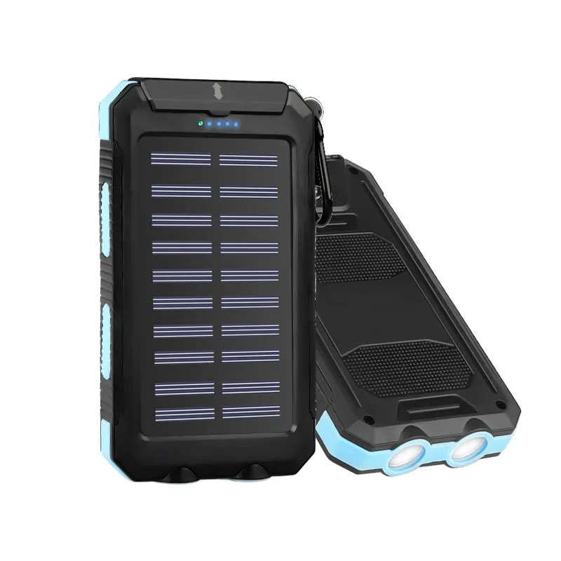 Banco de energía de carga rápida a prueba de agua Banco de energía de batería solar Cargador de teléfono móvil portátil 8000mAh Banco de energía solar con luz