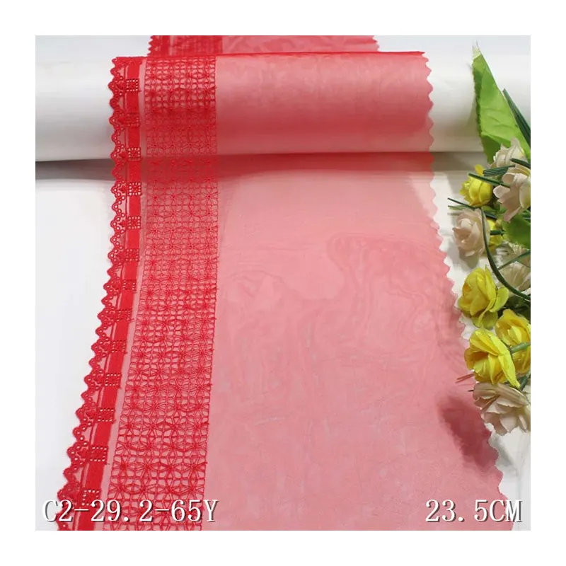 Moda de alta qualidade vermelho pequena flor de nylon, bordado, malha, tecido para senhoras, vestido
