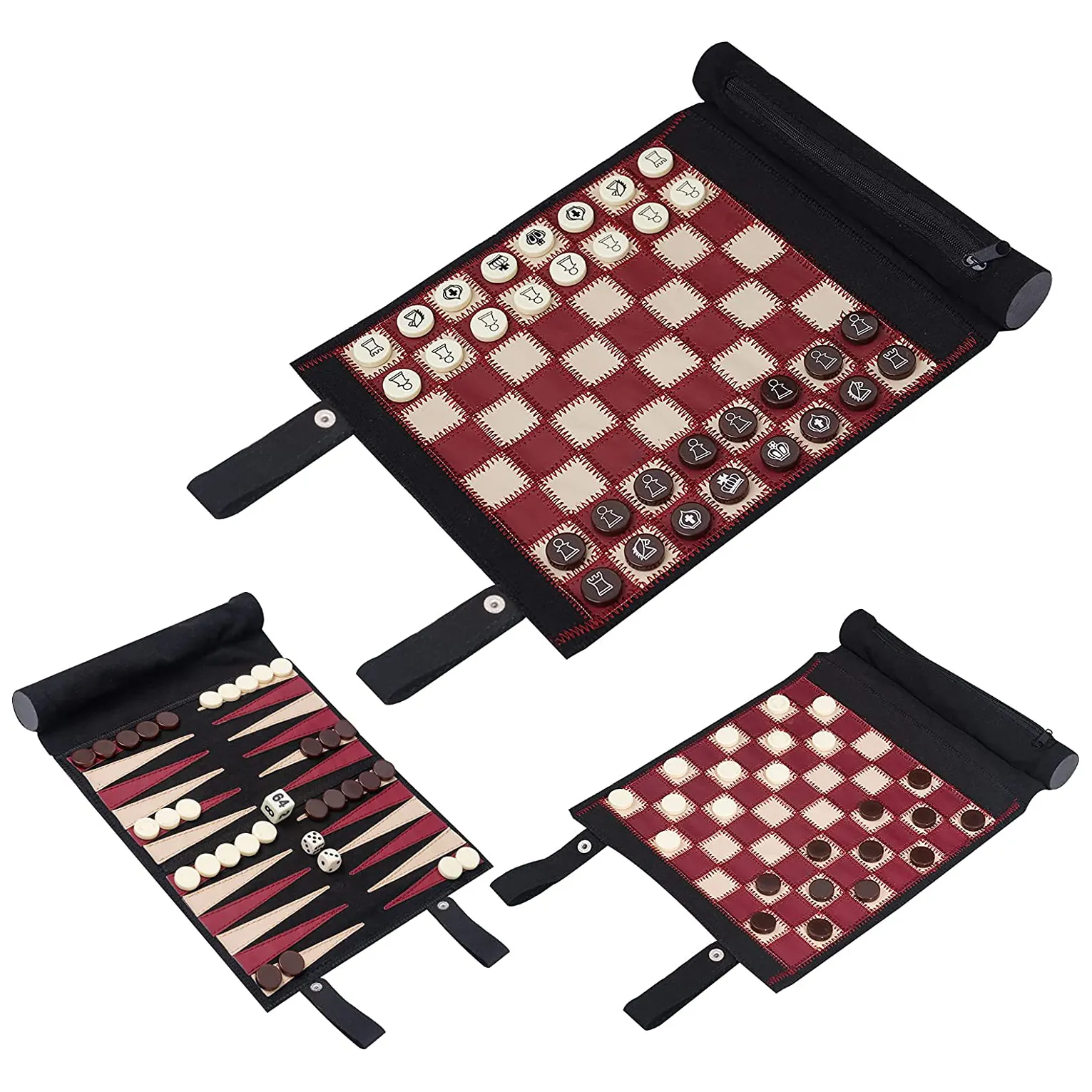 Tablero de ajedrez enrollado de cuero Pu para exteriores, personalizado, juego de ajedrez