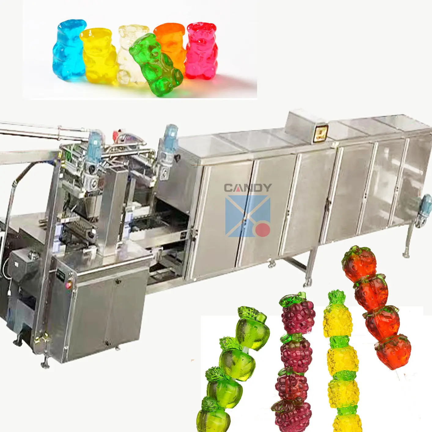 Shanghai şeker makinesi fabrika 50 kg/saat popüler meyve şekli jöle şeker yapma makinesi sakızlı üretim bandı