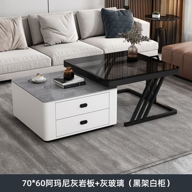 Meuble blanc à double tiroir, cadre noir - gris Armani + verre gris
