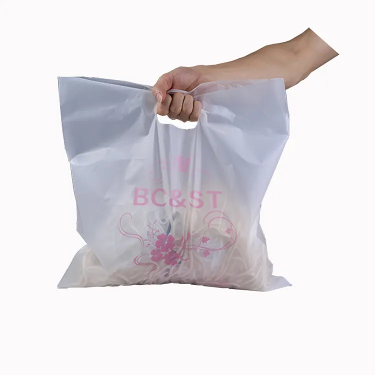 Penjualan terlaris Logo kustom ukuran tas tahan air plastik tas belanja Anda Logo kustom tas belanja plastik dengan pegangan