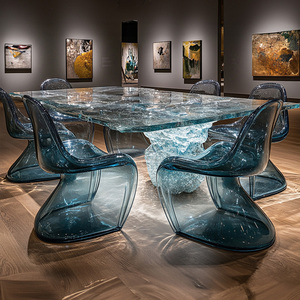 Hotel de gama alta restaurante resina transparente personalidad creativa glaciar redondeado Rectangular mesa de comedor - Product Image 2