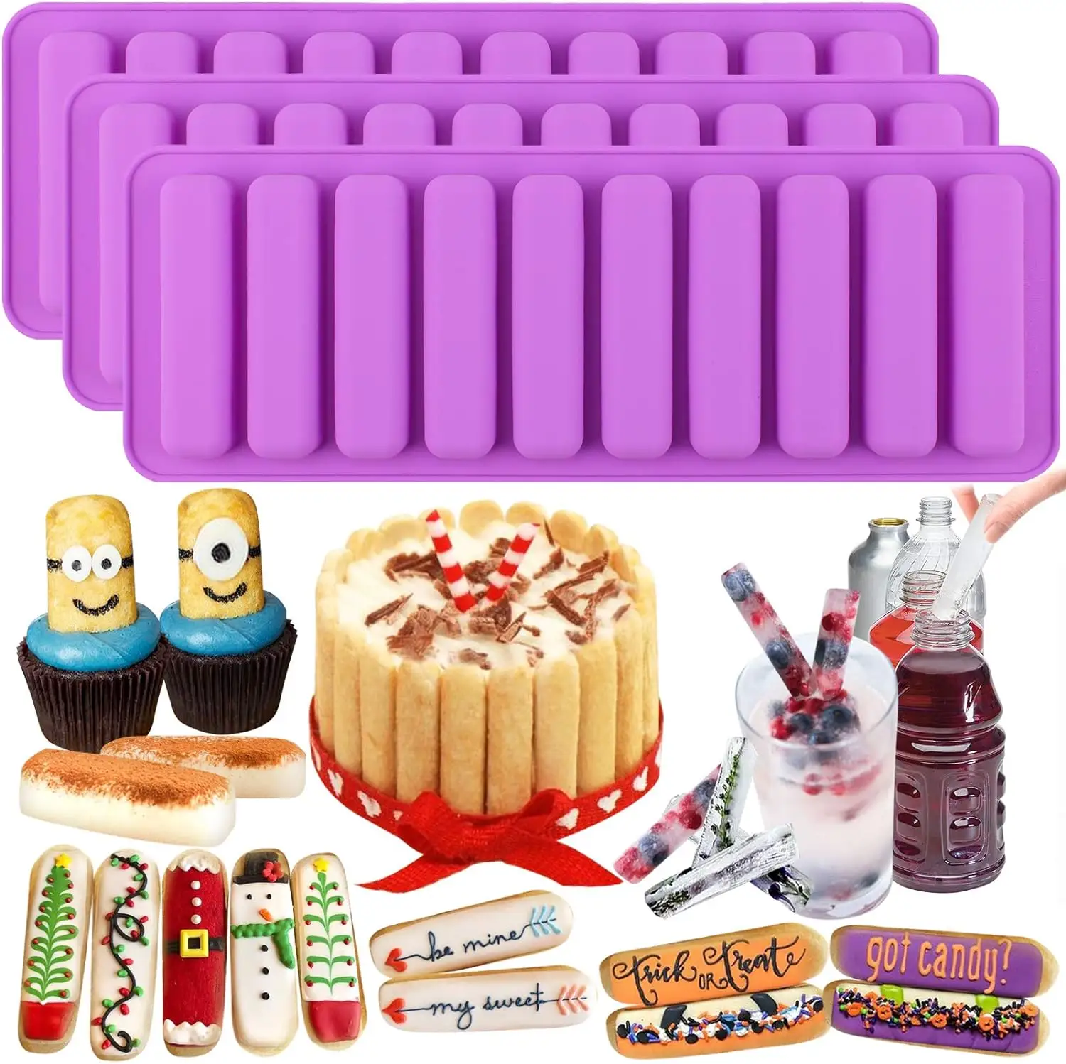 Finger shaped silicone mold rectangular chocolate bar mold suitable for cheese dog snacks crayons ice cubes
