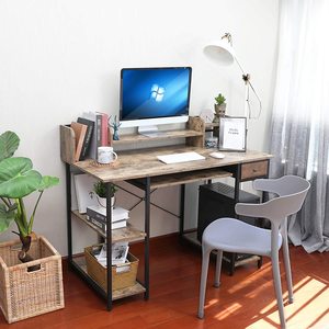 Home Office Writing Table Vintage Wood Storage Shelves <strong>Keyboard</strong> Tray Monitor Stand <strong>Computer</strong> Desk Study Table - Product Image 6