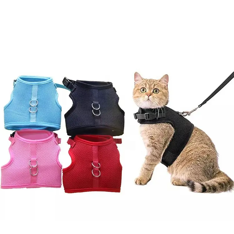 신디자인 4 색 커스터마이징 로고 사이즈 통기성 메쉬 고양이 하네스 및 레아