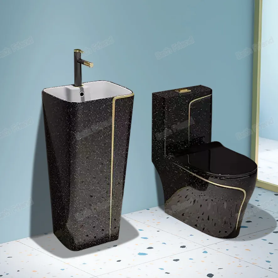 Bagno prefabbricato intero Set Semi oro modello decorativo wc in ceramica sanitari comoda toilette nera