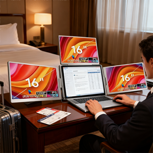 شاشة ثلاثية محمولة مقاس 16 بوصة مع مكبر صوت مدمج لتشفير التداول من النوع C لإعداد شاشات متعددة تعمل بالطاقة - Product Image 4