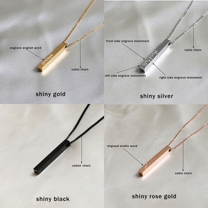 Minimalist takı 18K altın kazımayı özel ad kişiselleştirilmiş dikey 3D Bar kolye kadın erkek için