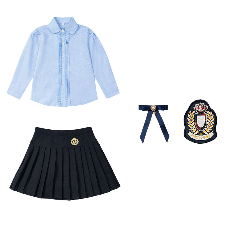Camisa azul claro de mujer + Falda plisada Azul Marino