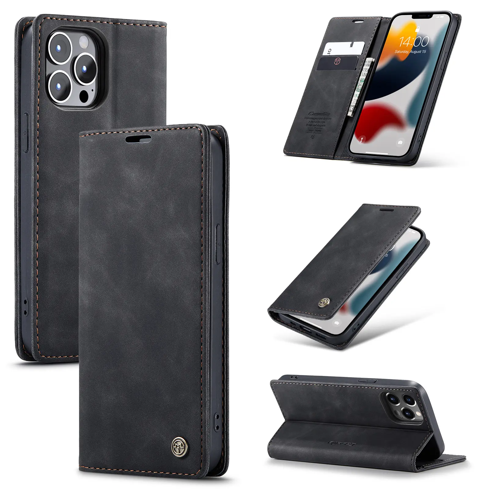 Étui de téléphone en cuir pour iPhone 15 15 pro max-Style portefeuille à rabat-Plusieurs couleurs et tailles disponibles