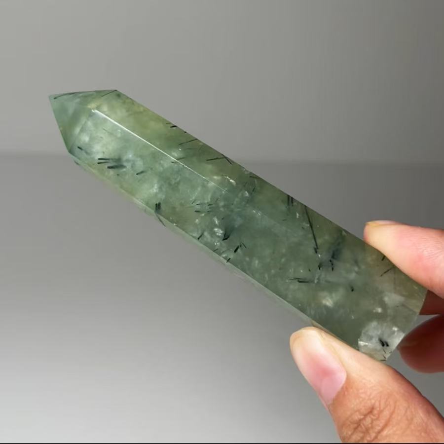 Prehnite Rutilated Crystal Point Tower