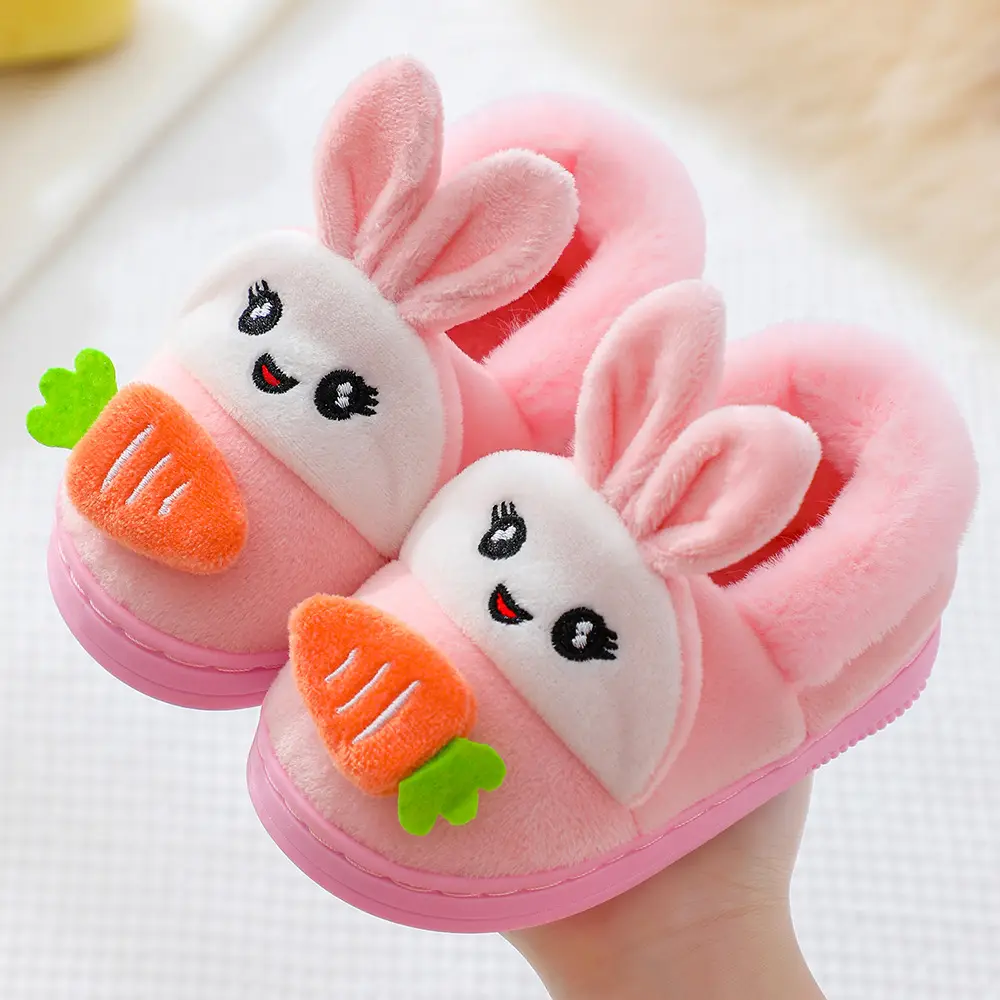 Хлопковые тапочки для маленьких девочек, новинка, зимние детские плюшевые тапочки с милым Кроликом, домашняя обувь для мальчиков, пушистые детские Тапочки