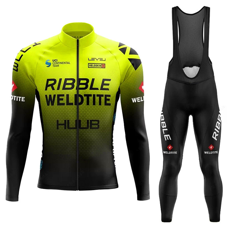 Collant de cyclisme jaune + bavoir - Noir