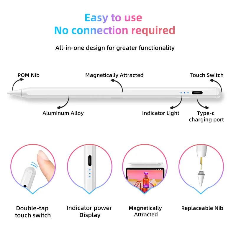 Stylet capacitif actif à écran tactile pour éviter les contacts accidentels, compatible avec Ipad2018 et au-dessus du stylet d'affichage de la batterie